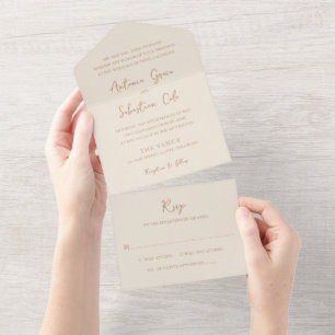 Elegant Earthy Neutrals Modern Wedding All In One Invitation