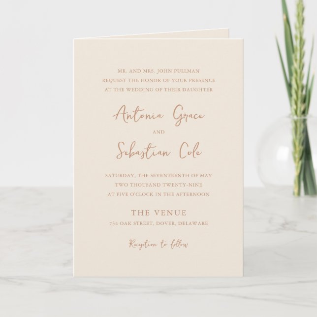 Elegant Earthy Neutrals QR Code Modern Wedding Invitation (Front)
