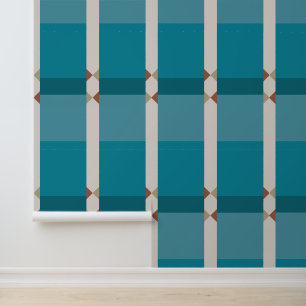 Elegant Earthy Tones Blue Grey and Brown Geometric Wallpaper