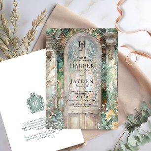 Elegant Earthy Tones Watercolor Wedding Monogram Invitation