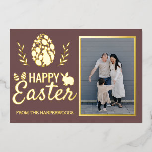 Elegant Easter Blessings Easter Eggs Family photo Foil Holiday Card