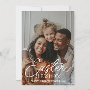 Elegant Easter Blessings Easter Eggs Family photo Holiday Card
