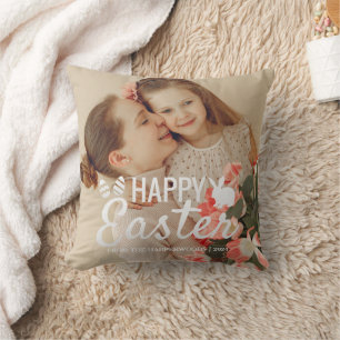 Elegant Easter Blessings Easter Eggs Family photo Throw Pillow