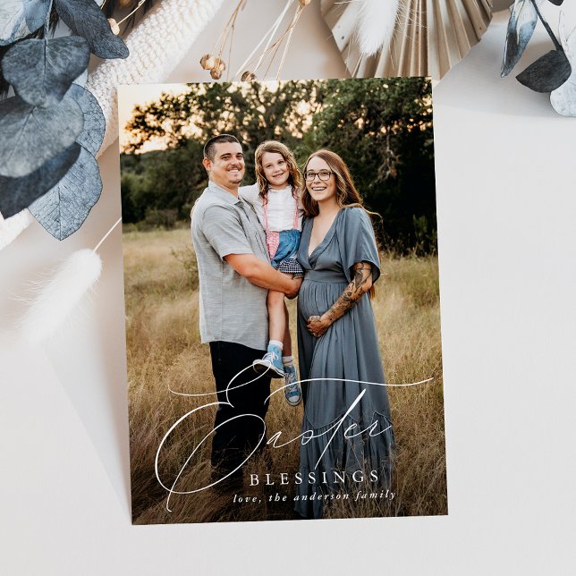 Elegant Easter Blessings Photo Holiday Card (Creator Uploaded)