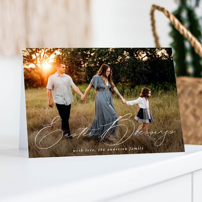 Elegant Easter Blessings Photo Holiday Card (Creator Uploaded)