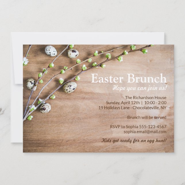 Elegant Easter Brunch Rustic Spring Blossoms Eggs Invitation (Front)