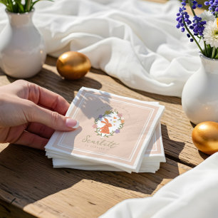 Elegant Easter Bunny Crest Spring Floral Birthday Napkin