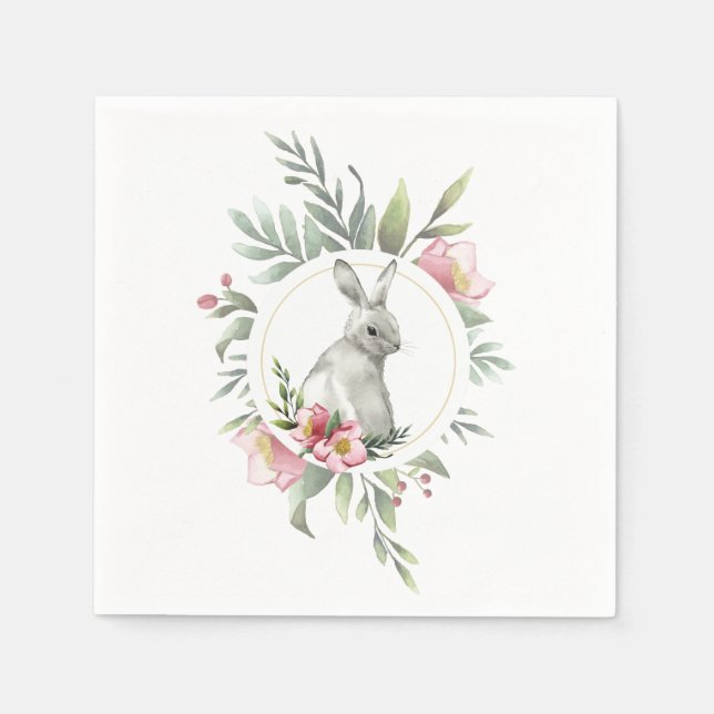 Elegant Easter Bunny Floral design Napkin (Front)