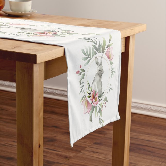 Elegant Easter Bunny Floral Short Table Runner (In Situ)