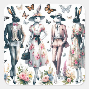 Elegant Easter Bunny Springtime Fashion Square Sticker