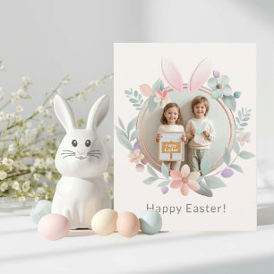 Elegant Easter Bunny Wreath Photo Postcard