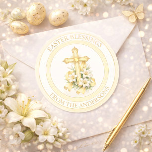 Elegant Easter Cross & Lilies Design Classic Round Sticker