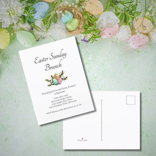 Elegant Easter Decorated Eggs Sunday Brunch  Invitation Postcard (Creator Uploaded)