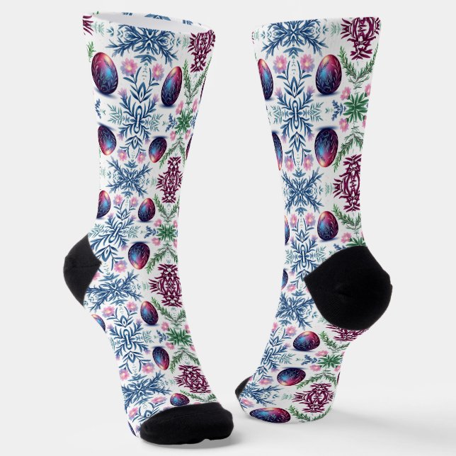 Elegant Easter Egg Botanical Art Socks (Angled)