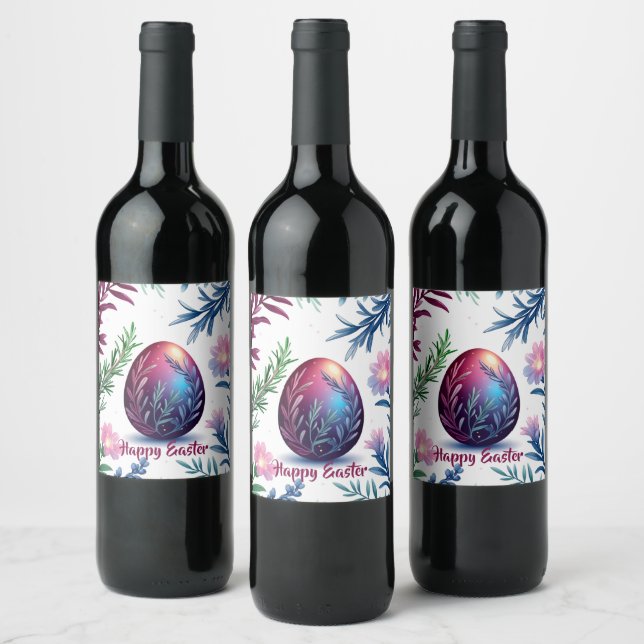 Elegant Easter Egg Botanical Art Wine Label (Bottles)