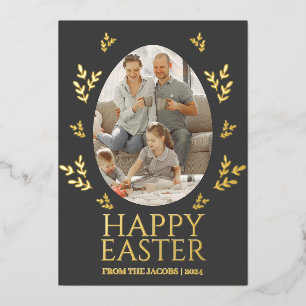 Elegant Easter Egg Family One Photo Foil Holiday Card