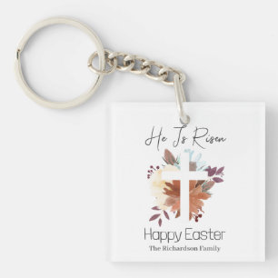 Elegant Easter Floral Calligraphy Christian Cross Keychain