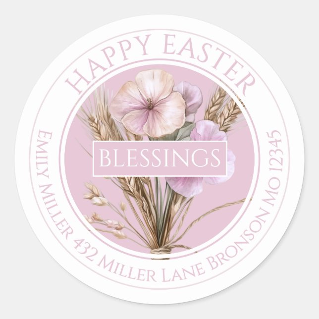 Elegant Easter Floral Design  Classic Round Sticker (Front)
