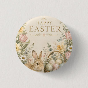Elegant Easter Greeting,Blue White Porcelain style 1 Inch Round Button