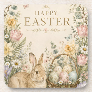 Elegant Easter Greeting,Blue White Porcelain style Coaster