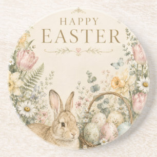 Elegant Easter Greeting,Blue White Porcelain style Coaster