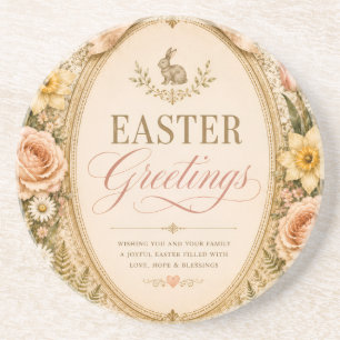 Elegant Easter Greeting ,Vintage Botanical style Coaster