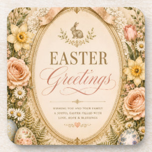 Elegant Easter Greeting ,Vintage Botanical style Coaster