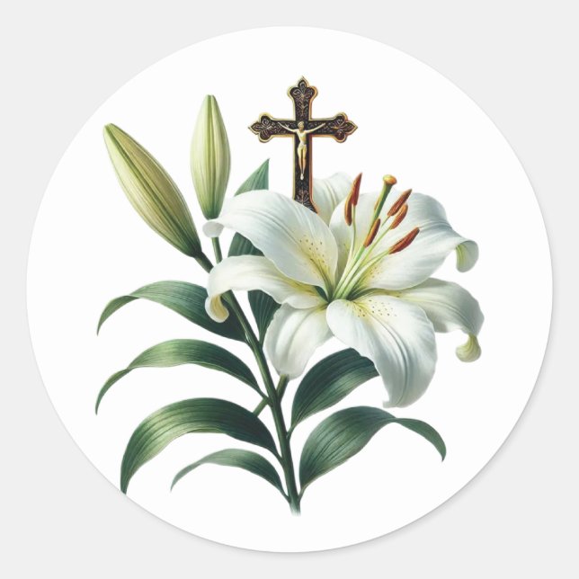Elegant Easter Lilly  Classic Round Sticker (Front)