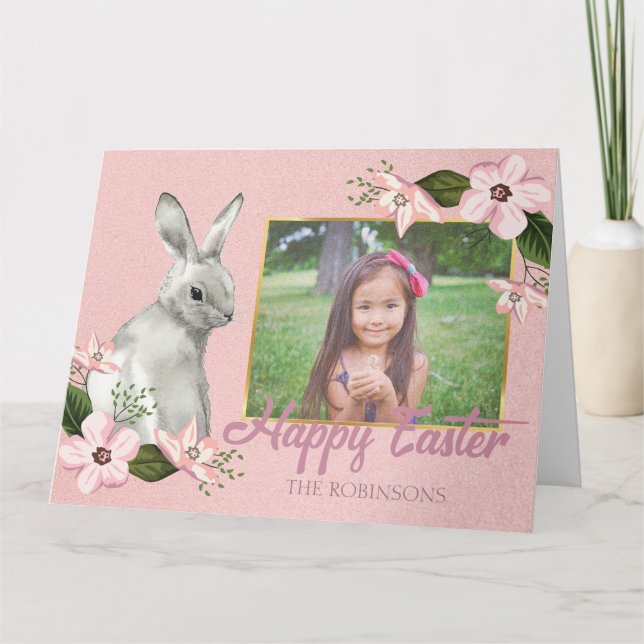 Elegant Easter Rose Photo Card (Front)