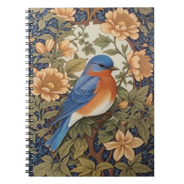 Elegant Eastern Bluebird William Morris Inspired Notebook (Front)