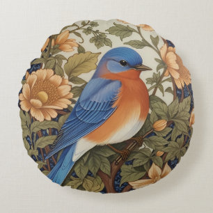 Elegant Eastern Bluebird William Morris Inspired Round Pillow