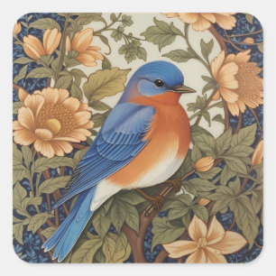 Elegant Eastern Bluebird William Morris Inspired Square Sticker