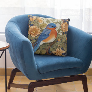 Elegant Eastern Bluebird William Morris Inspired Throw Pillow