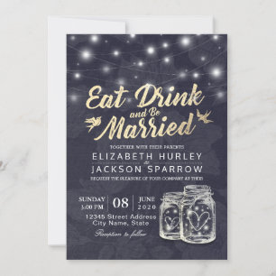 Elegant EAT Boire & Etre Marié Mariage Invitations