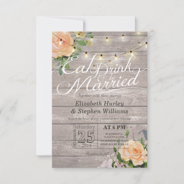 Elegant EAT Boire & Etre Marié Mariage Invitations (Devant)