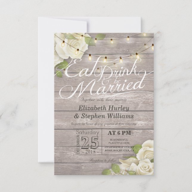 Elegant EAT Boire & Etre Marié Mariage Invitations (Devant)