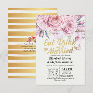 Elegant EAT Boire & Etre Marié Mariage Invitations
