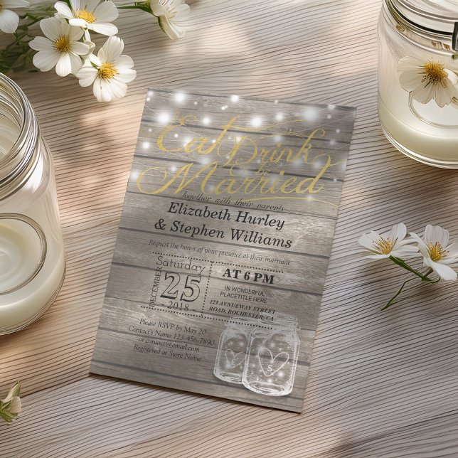 Elegant EAT Boire & Etre Marié Mariage Invitations (Créateur téléchargé)