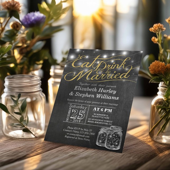 Elegant EAT Boire & Etre Marié Mariage Invitations (Créateur téléchargé)