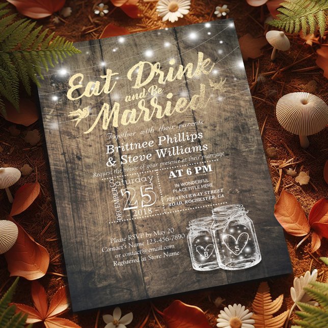 Elegant EAT Boire & Etre Marié Mariage Invitations (Créateur téléchargé)