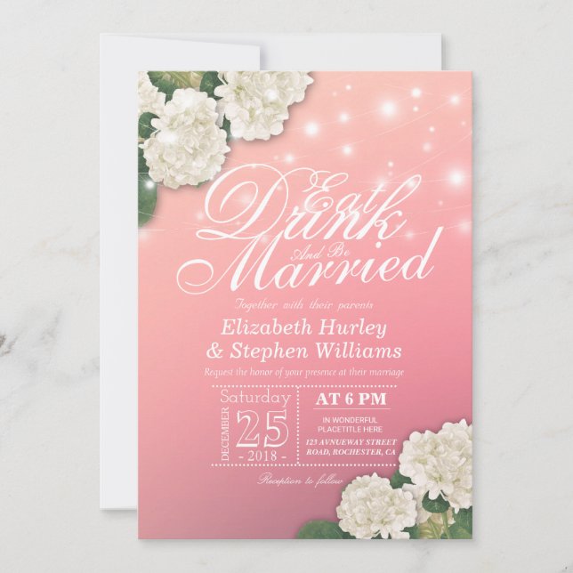 Elegant EAT Boire & Etre Marié Mariage Invitations (Devant)