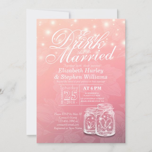 Elegant EAT Boire & Etre Marié Mariage Invitations (Devant)