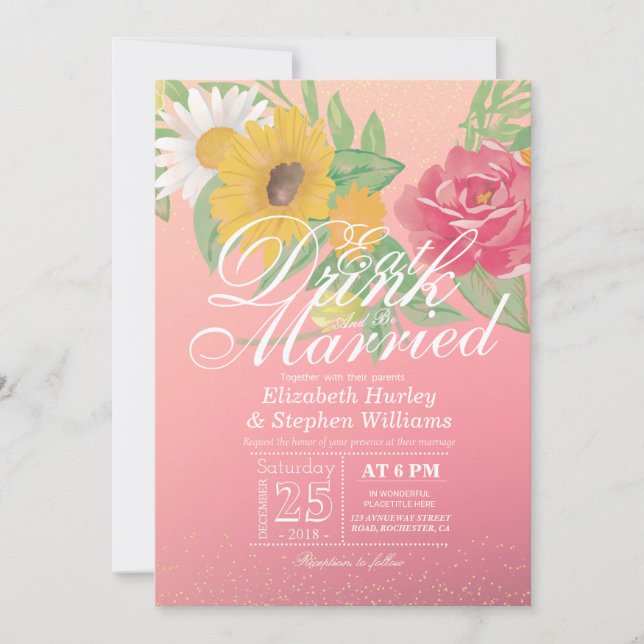 Elegant EAT Boire & Etre Marié Mariage Invitations (Devant)