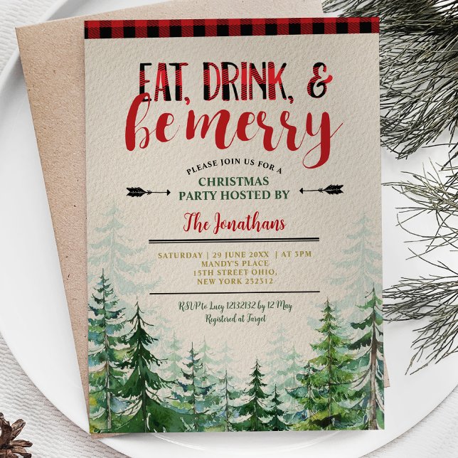 Elegant Eat, Drink and Be Merry Christmas Party Invitation (Creator Uploaded)