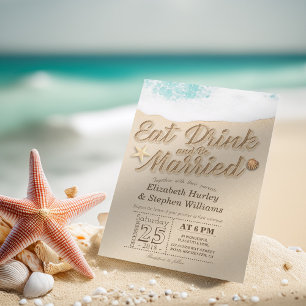 Elegant EAT Drink Be Married Summer Beach Wedding Invitation