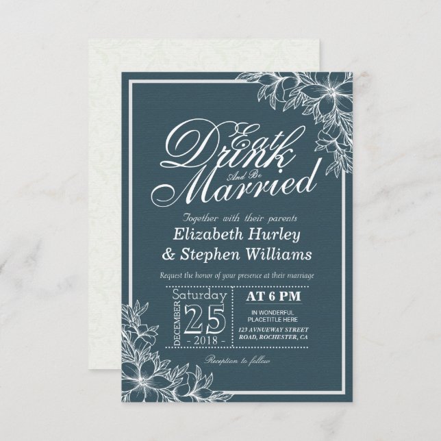 Elegant EAT Drink & Be Married Wedding Invitations (Front/Back)