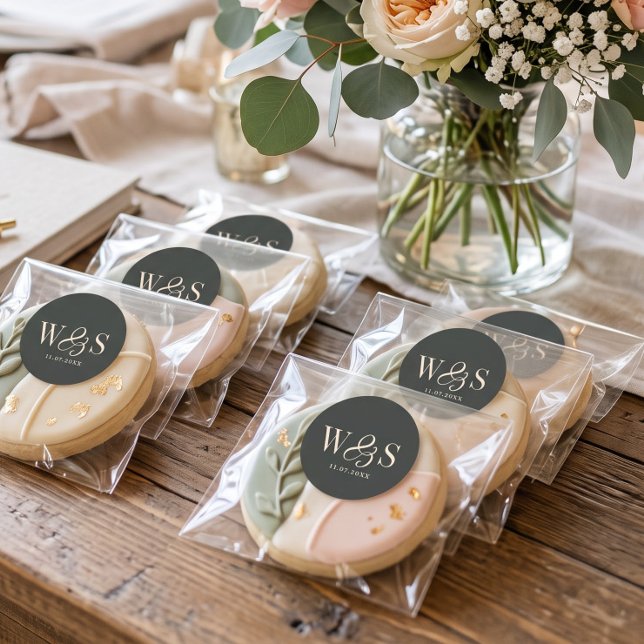 Elegant ebony initial wedding couples classic round sticker (Creator Uploaded)