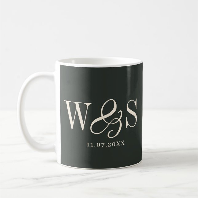 Elegant ebony initial wedding couples coffee mug (Left)