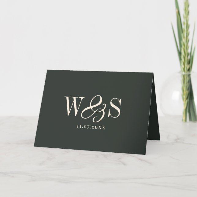 Elegant ebony initial wedding couples thank you card (Front)