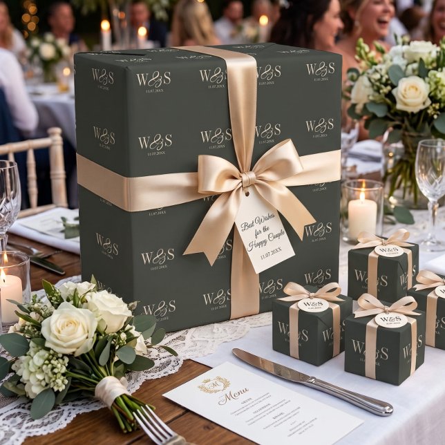 Elegant ebony initial wedding couples wrapping paper (Creator Uploaded)